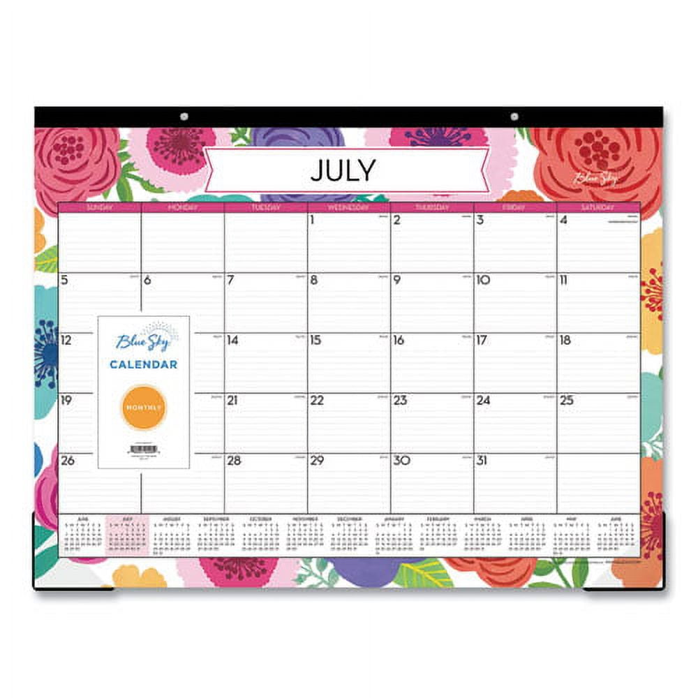 Mahalo Academic Desk Pad, Floral Artwork, 22 x 17, Black Binding, Clear Corners, 12-Month (July to June): 2025 to 2026 | Bundle of 5
