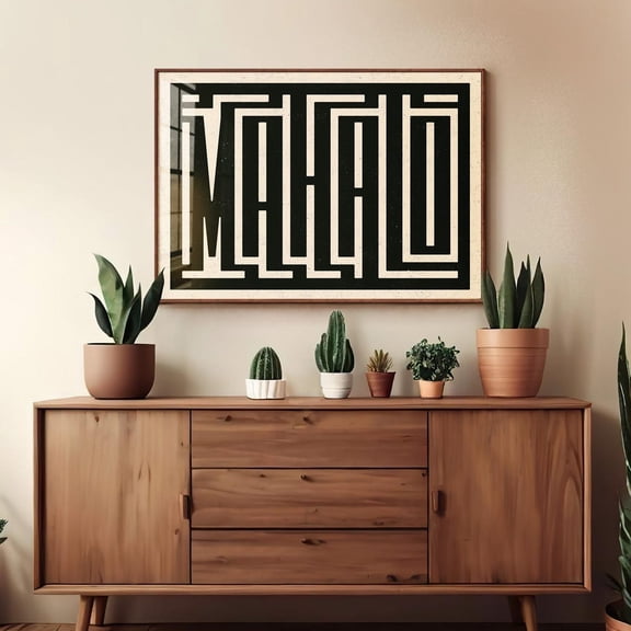 Mahalo Typography Art Hawaiian Wall Art Coastal Retro Letterpress Modern Beach House Hawaii Cali Surfer Art Gift