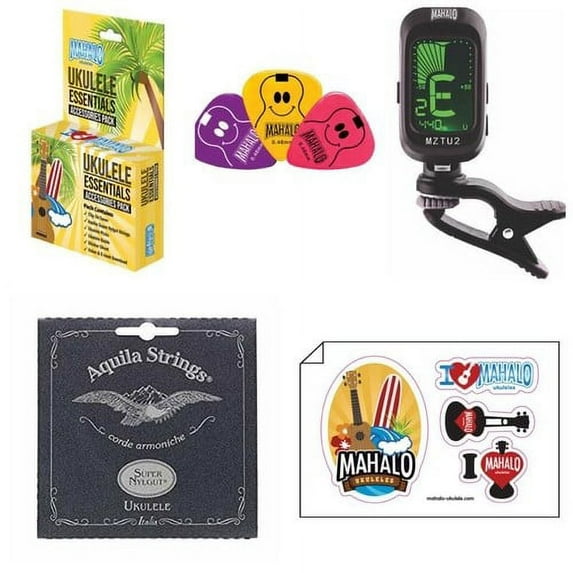 Mahalo Ukulele Essentials accessory pack w/Clip on Tuner, Aquila Strings & more!