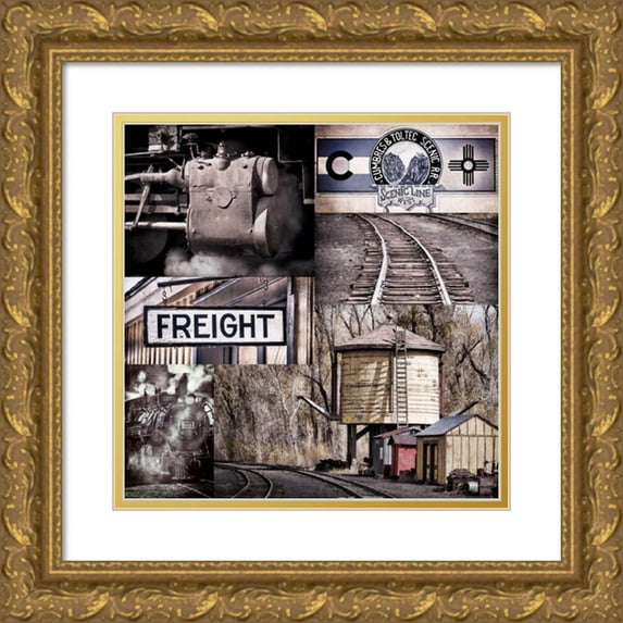 Mahan, Kathy 15x15 Gold Ornate Wood Framed with Double Matting Museum Art Print Titled - Historic Train Collage I