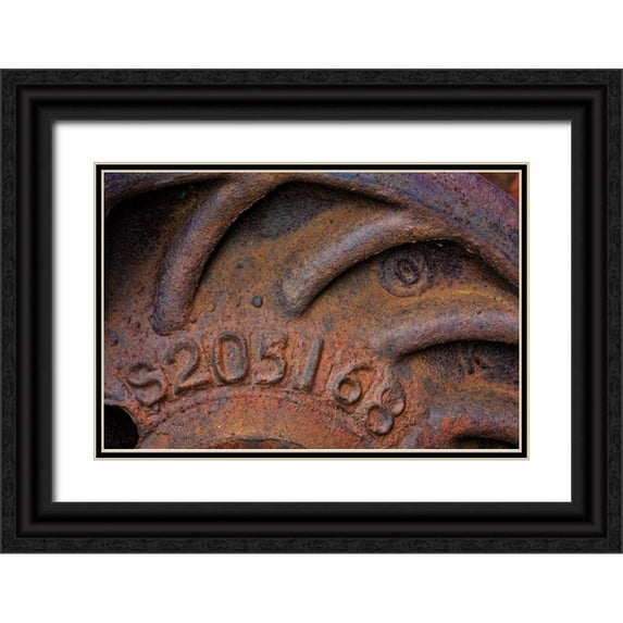 Mahan, Kathy 24x17 Black Ornate Wood Framed with Double Matting Museum Art Print Titled - Train Wheel