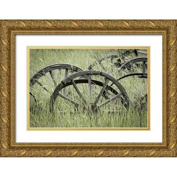 Mahan, Kathy 24x17 Gold Ornate Wood Framed with Double Matting Museum Art Print Titled - Ole Wagon Wheels II