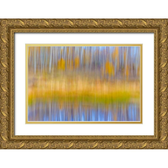 Mahan, Kathy 32x23 Gold Ornate Wood Framed with Double Matting Museum Art Print Titled - Fall Pond II