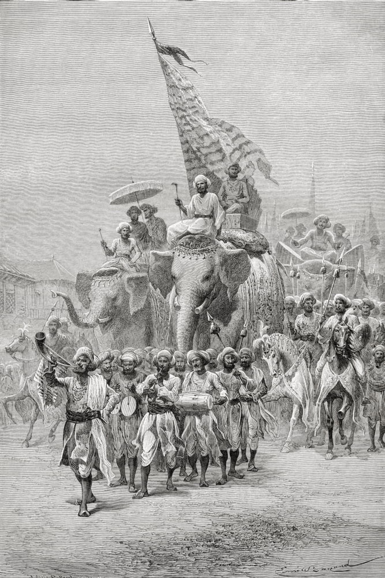 The Maharaja Of Baroda India Riding An Elephant In The 19Th Century From El Mundo En La Mano Published 1878 Canvas Art - Ken Welsh Design Pics (24 x 34)