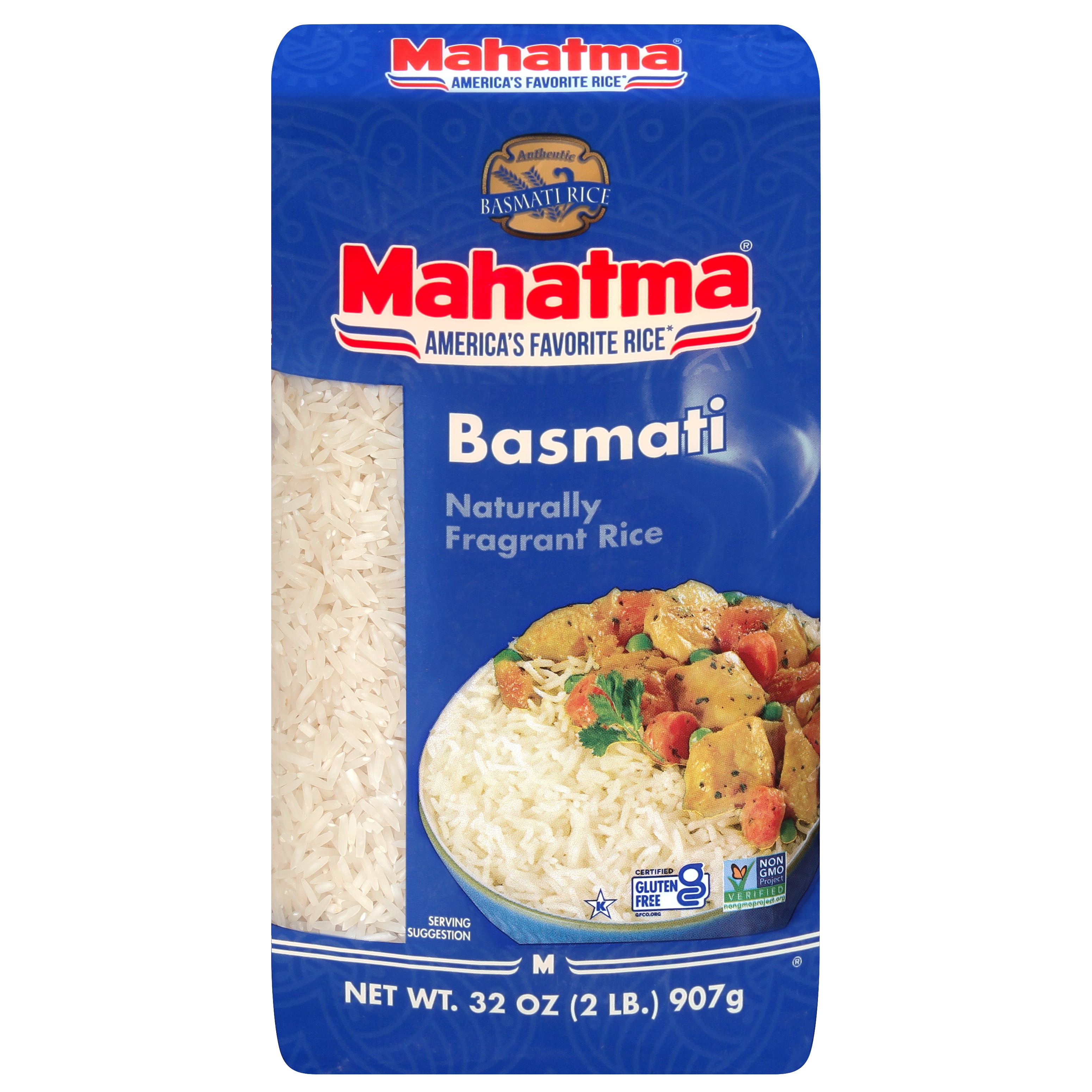 Mahatma Basmati White Rice, Fragrant Extra Long Grain, Gluten Free, 2 lb Bag