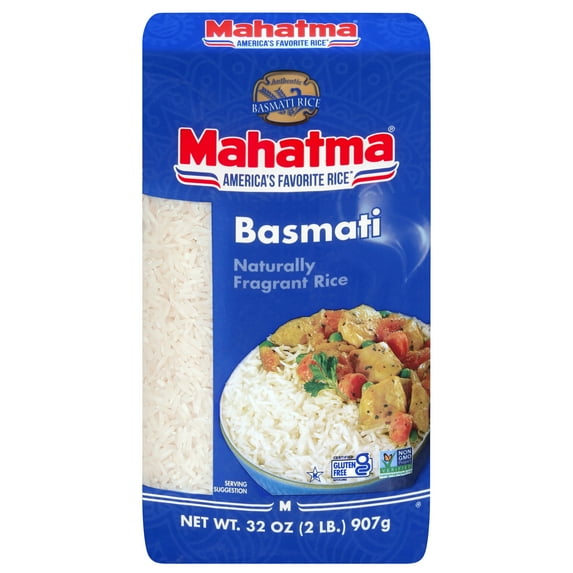 Mahatma Basmati White Rice, Fragrant Extra Long Grain, Gluten Free, 2 lb Bag