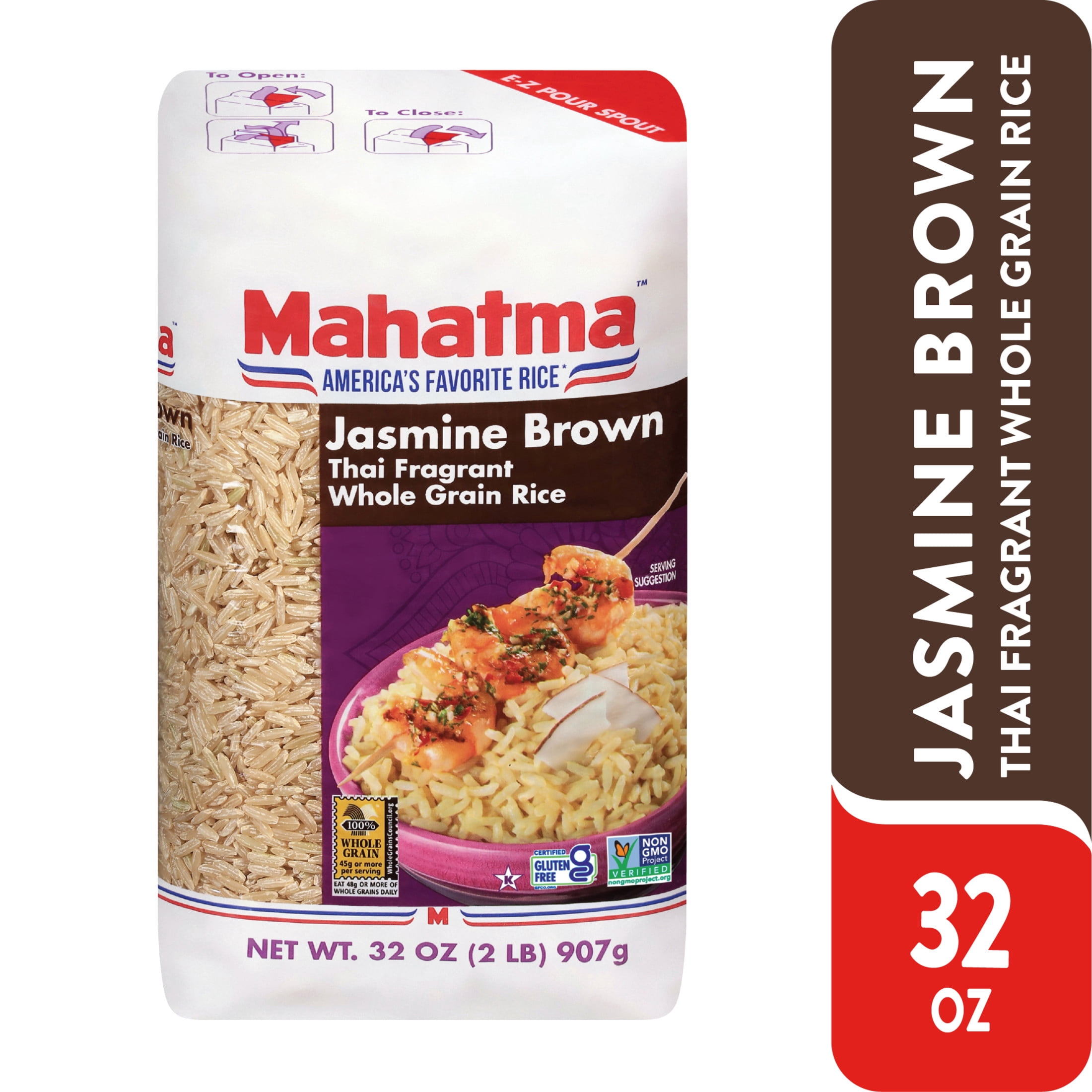 Mahatma Jasmine Brown Rice, Thai Fragrant Whole Grain Rice, 2 lb Bag