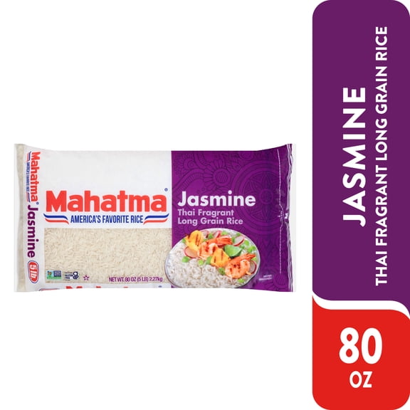 Mahatma Jasmine Rice, Thai Fragrant Long Grain Rice, Gluten Free, 80 oz Bag (5 lbs)