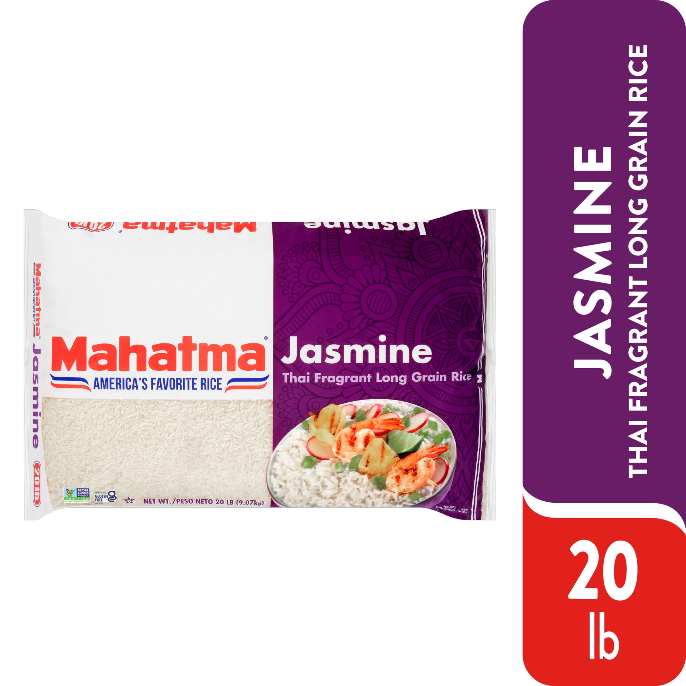 Mahatma Jasmine White Rice, Thai Fragrant Long Grain Rice, 20 lb Bag