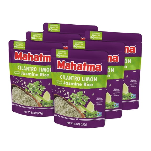 Mahatma Ready to SCH4 Heat Cilantro Limón-Flavored Jasmine Rice, Precooked Rice, Microwaveable in 90 Seconds, 8.8 Ounces, Pack of 6