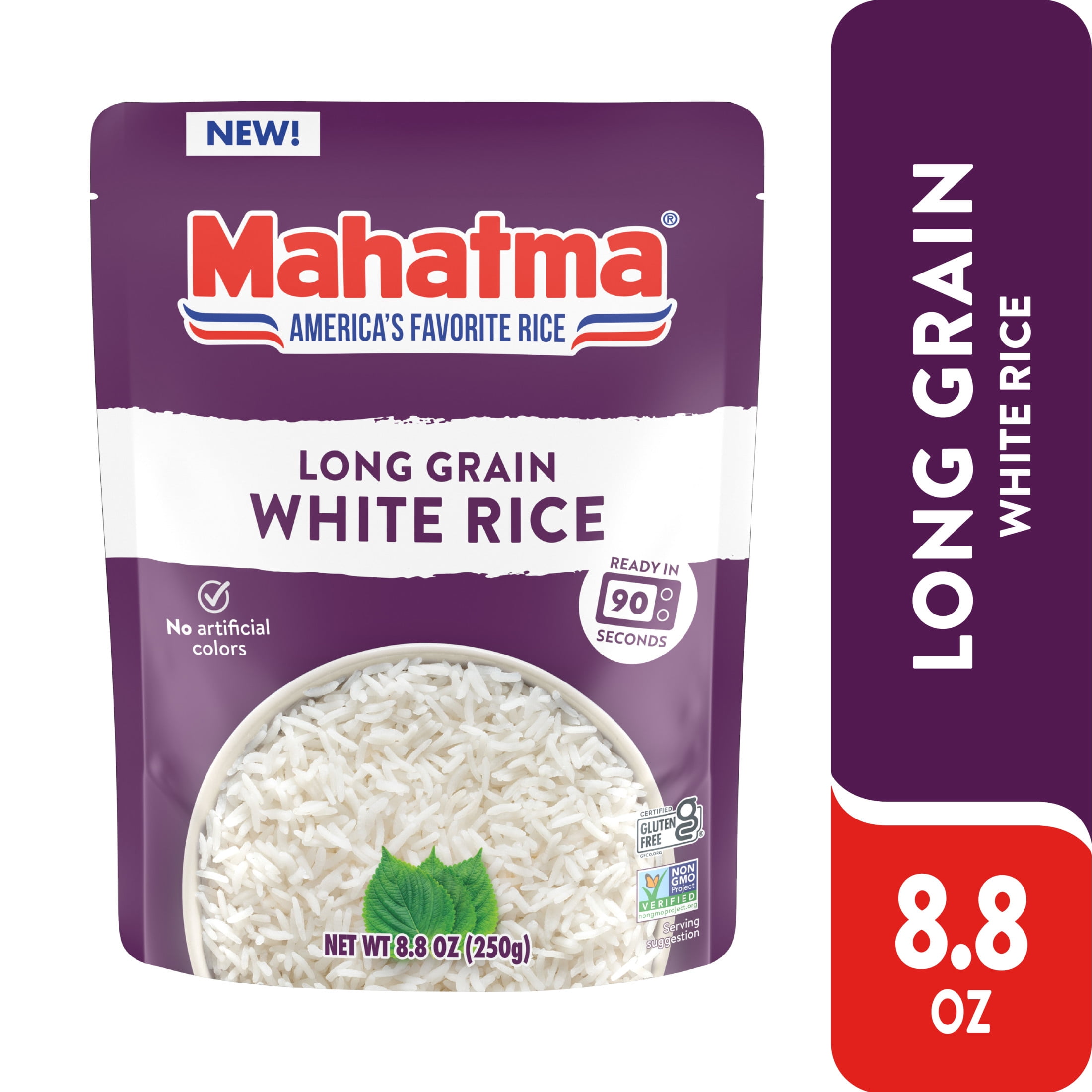 Mahatma Ready to Serve Long Grain White Rice, Moist & Fluffy Precooked Rice, 8.8 oz Pouch