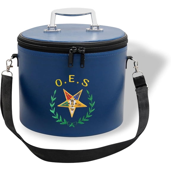 Mahcine Embroidery Curved Gold OES Letters, Star and Green Wreath, Deluxe Masonic Fez Cap Case with Strap, Imitation Leather, Display Box for Masonic & Eastern Star Fez Hats