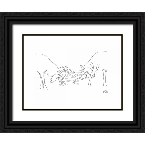 Mahdavi, Gholam Reza 18x15 Black Ornate Wood Framed with Double Matting Museum Art Print Titled - Deer Fight 01
