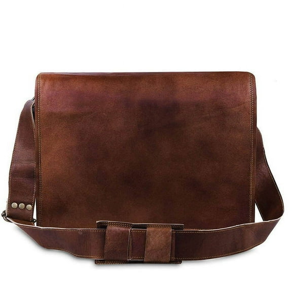 MaheTri 15" Leather Messenger Bag for Men and Women - Laptop Briefcase Bag For College, Office, Adjustable Shoulder Strap Satchel