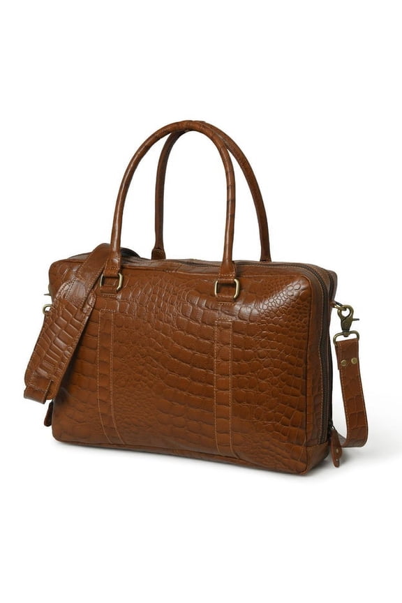 Briefcase Genuine Leather Office Bags for Men Laptop Bag Croco Pattern 15" Leather Business Handbag