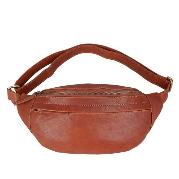 MaheTri Brown Fanny Pack Buffalo Leather Waist Bag for Unisex Travel Pouch Bag, Multiple Pockets & Durable Belt