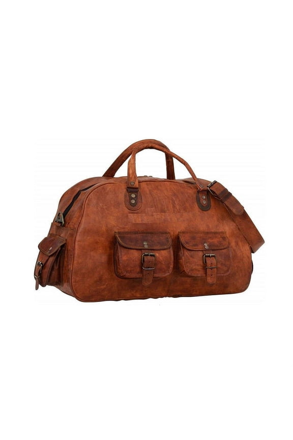 Brown Leather Travel Duffel Bag, Gym Sports Bag Luggage Carry-On Bag