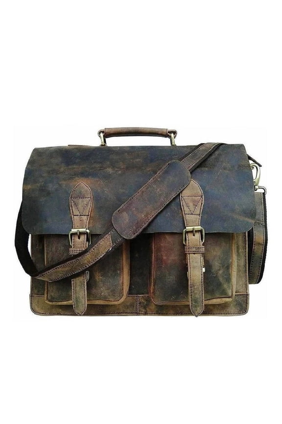 Distressed Hunter Buffalo Leather Laptop Messenger Bag Office Briefcase Crossbody Travel Bag For Men And Women College Bag Office Laptop Bag