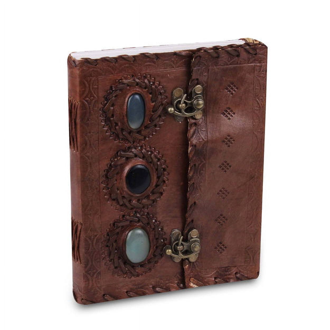 MaheTri Leather Journal 3 Stone Diary Notebook for Men Women Handmade Vintage Gift