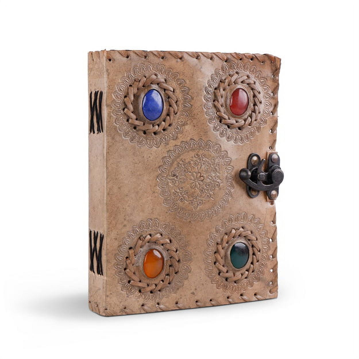 MaheTri Leather Journal 4 Stone Diary Notebook for Men Women Handmade Vintage Gift