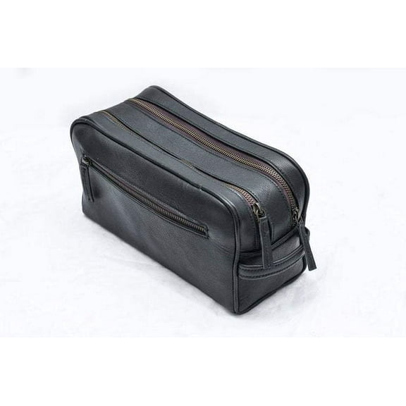 MaheTri Leather Toiletry Bag for Unisex, Shaving Dopp Kit Travel Two Section Case Cosmetic Bag Black