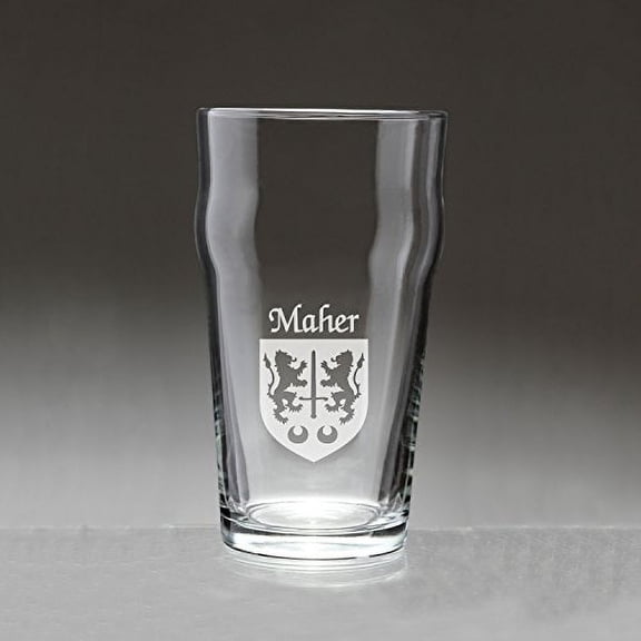 Maher Irish Coat of Arms Pub Glasses - Set of 4 (Sand Etched)
