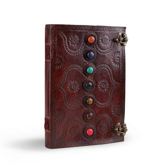 Mahetri Leather Journal Writing Notebook Infinity 7 Chakra Stone Diary For Men & Women, Notepad Gift For Artists & Writers