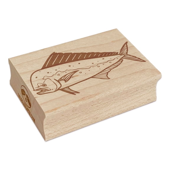 Mahi Mahi Dolphin Fish Dorado Rectangle Rubber Stamp Stamping Scrapbooking Crafting - Large 2.5in