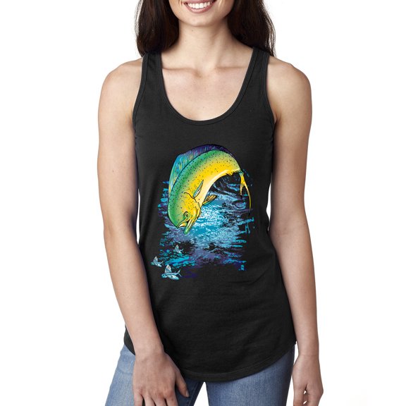 Mahi-Mahi Fish Catching Small Fish Animal Lover Ladies Racerback Tank Top, Black, Small