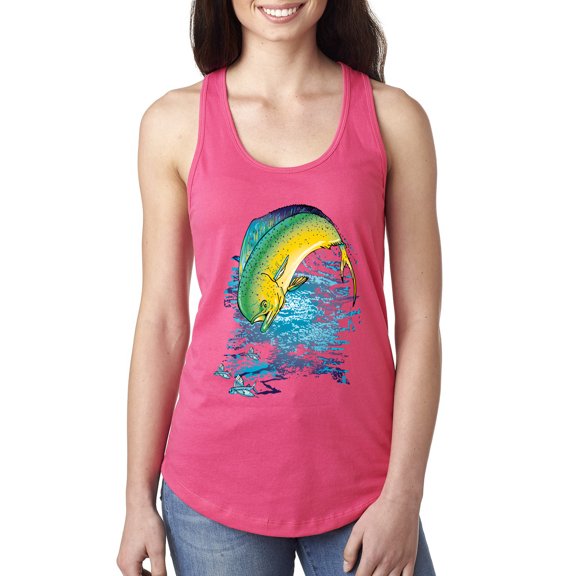Mahi-Mahi Fish Catching Small Fish Animal Lover Ladies Racerback Tank Top, Hot Pink, Small