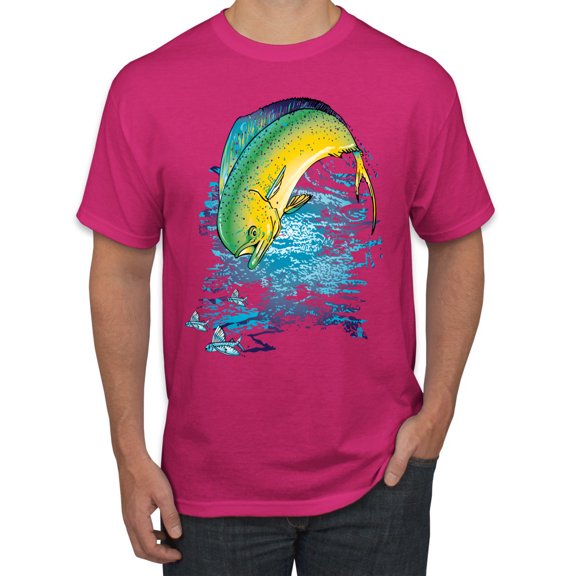Mahi-Mahi Fish Catching Small Fish Animal Lover Men's Graphic T-Shirt, Fuschia, Small