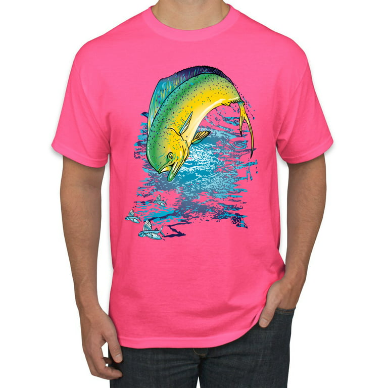 Mahi-Mahi Fish Catching Small Fish Animal Lover Men's Graphic T-Shirt, Neon  Pink, Small