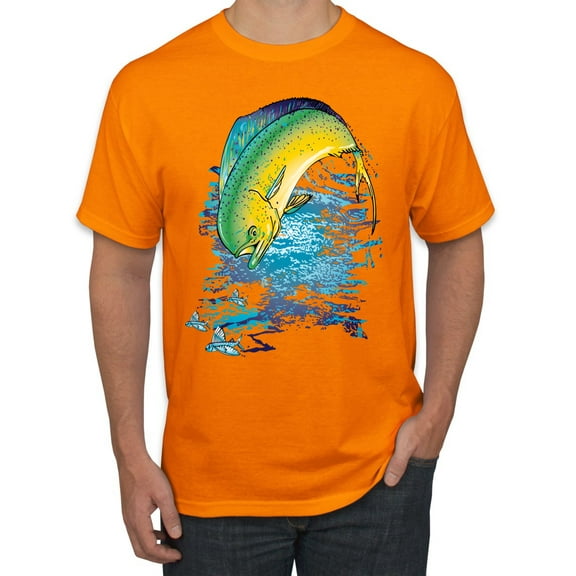 Mahi-Mahi Fish Catching Small Fish Animal Lover Men's Graphic T-Shirt, Orange, 4XL