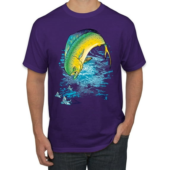 Mahi-Mahi Fish Catching Small Fish Animal Lover Men's Graphic T-Shirt, Purple, 2XL