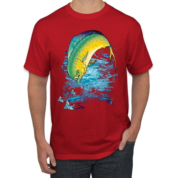 Mahi-Mahi Fish Catching Small Fish Animal Lover Men's Graphic T-Shirt, Red, Small