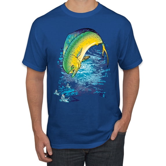 Mahi-Mahi Fish Catching Small Fish Animal Lover Men's Graphic T-Shirt, Royal, X-Large