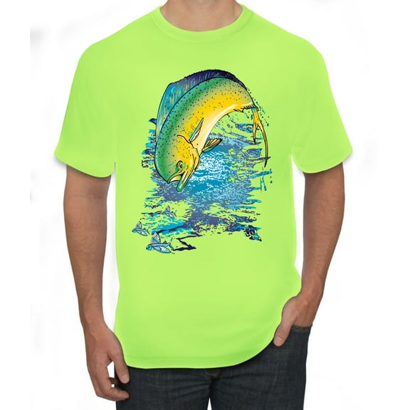 Mahi-Mahi Fish Catching Small Fish Animal Lover Men's Graphic T-Shirt, Safety Green, Small