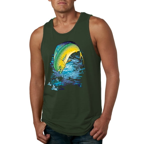 Mahi-Mahi Fish Catching Small Fish Animal Lover Mens Graphic Tank Top, Forest Green, Small