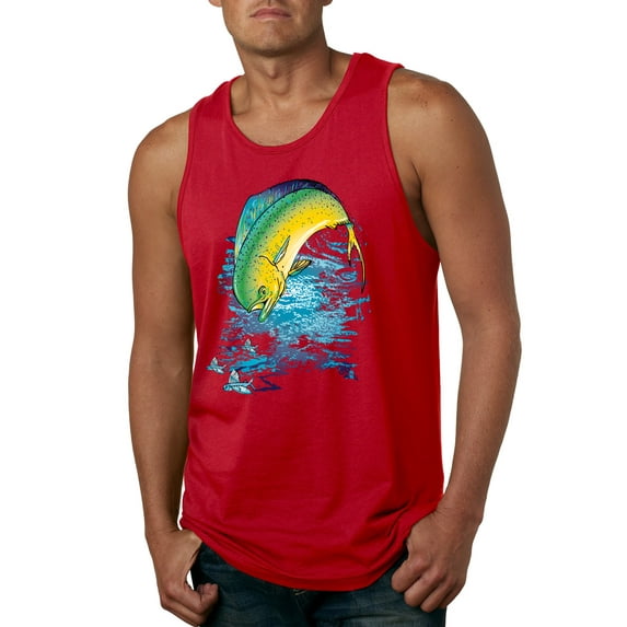 Mahi-Mahi Fish Catching Small Fish Animal Lover Mens Graphic Tank Top, Red, Small