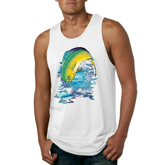 Mahi-Mahi Fish Catching Small Fish Animal Lover Mens Graphic Tank Top, White, Medium
