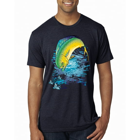 Mahi-Mahi Fish Catching Small Fish Animal Lover Mens Premium Tri Blend T-Shirt, Vintage Navy, Small
