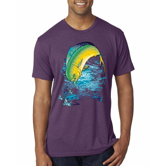 Mahi-Mahi Fish Catching Small Fish Animal Lover Mens Premium Tri Blend T-Shirt, Vintage Purple, Medium