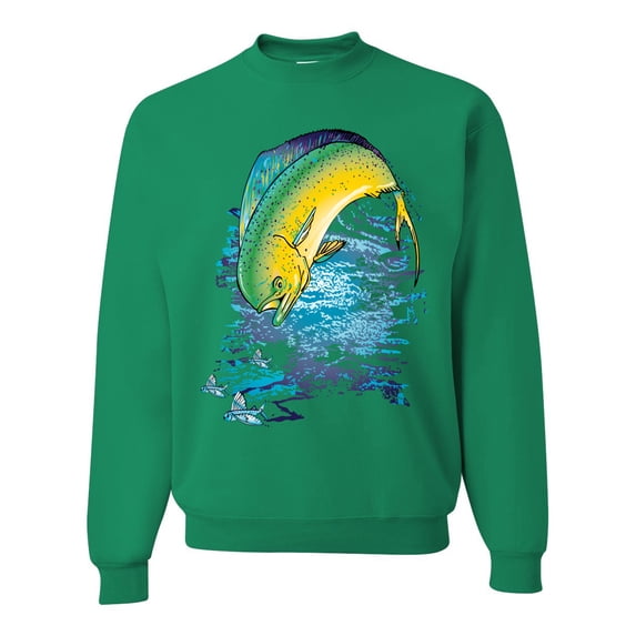 Mahi-Mahi Fish Catching Small Fish Animal Lover Unisex Crewneck Graphic Sweatshirt, Kelly, Large