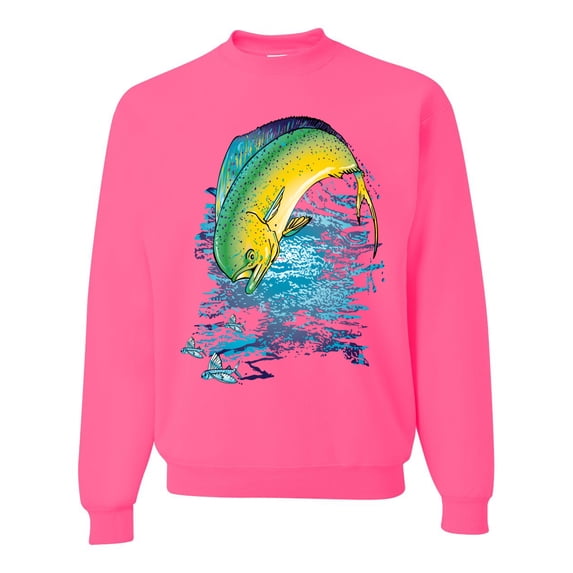 Mahi-Mahi Fish Catching Small Fish Animal Lover Unisex Crewneck Graphic Sweatshirt, Neon Pink, 2XL