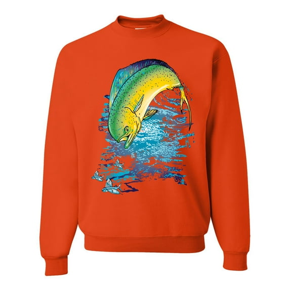 Mahi-Mahi Fish Catching Small Fish Animal Lover Unisex Crewneck Graphic Sweatshirt, Orange, Small