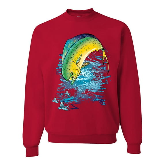 Mahi-Mahi Fish Catching Small Fish Animal Lover Unisex Crewneck Graphic Sweatshirt, Red, Large