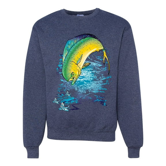 Mahi-Mahi Fish Catching Small Fish Animal Lover Unisex Crewneck Graphic Sweatshirt, Vintage Heather Navy, 3XL