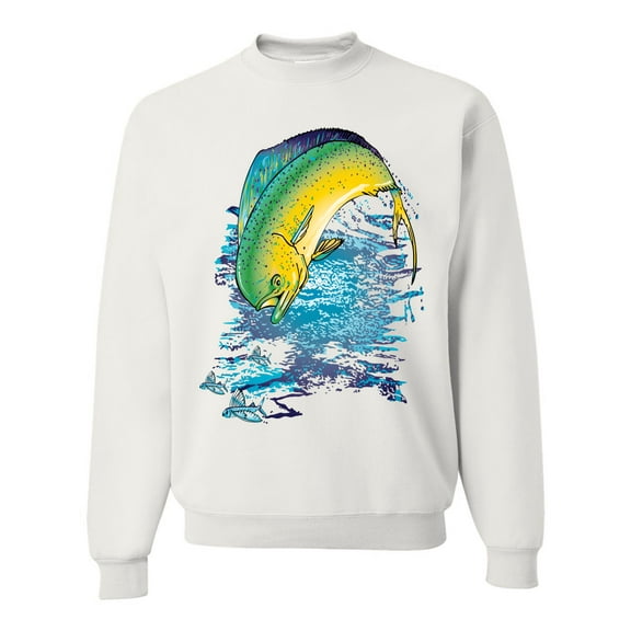 Mahi-Mahi Fish Catching Small Fish Animal Lover Unisex Crewneck Graphic Sweatshirt, White, X-Large
