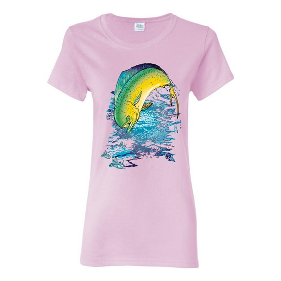 Mahi-Mahi Fish Catching Small Fish Animal Lover Womens Graphic T-Shirt, Light Pink, Large