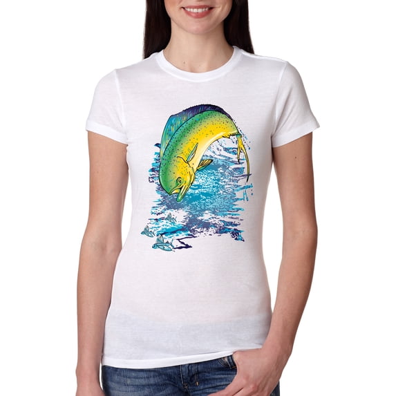 Mahi-Mahi Fish Catching Small Fish Animal Lover Womens Slim Fit Junior Tee, White, X-Large